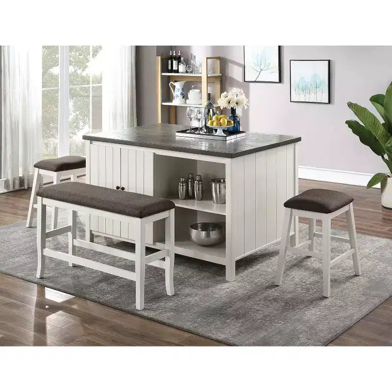 Panca Imbottita Alta da Cucina Simple Relax in Bianco Sporco e Grigio Scuro
