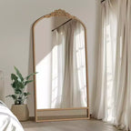 Solid Wood Carved Flower Vine Straight Angle Micro Block Brown Full-length Mirror 180x93x4cm (Without Bracket)