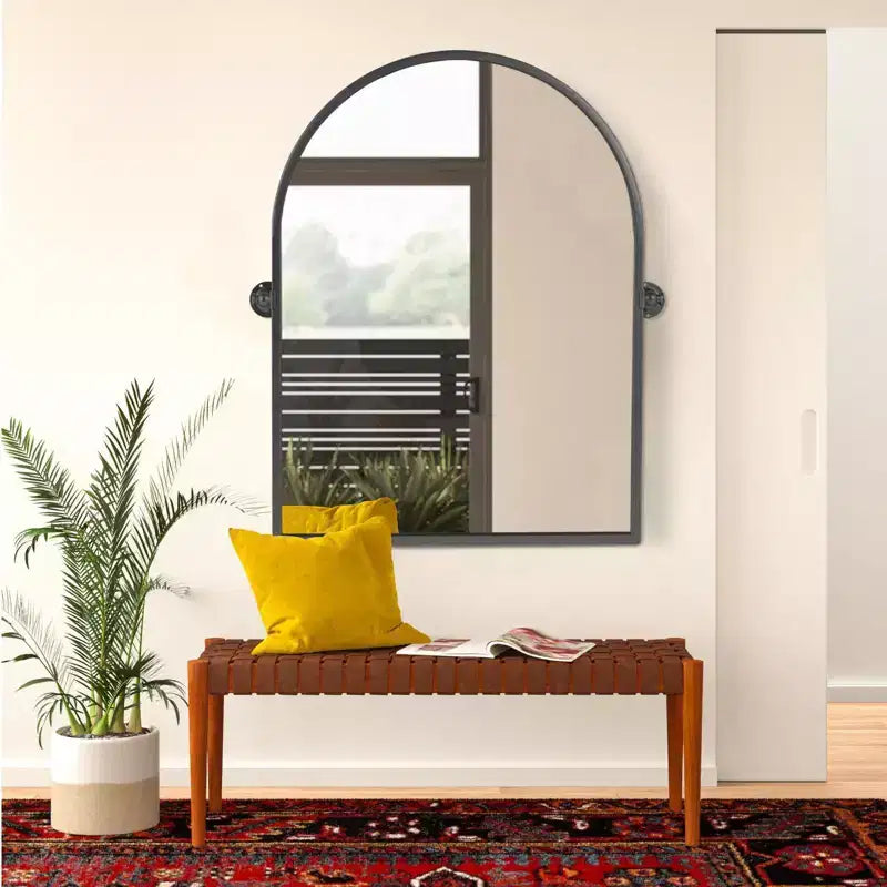 Specchio da parete ad arco in ferro nero 80x60 cm