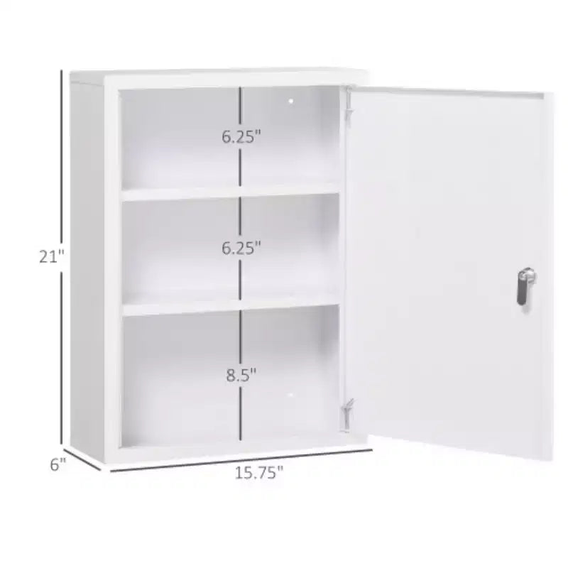 Mobiletto a muro in acciaio con chiusura a 3 ripiani, 16 x 21, per bagno o cucina, con 2 chiavi