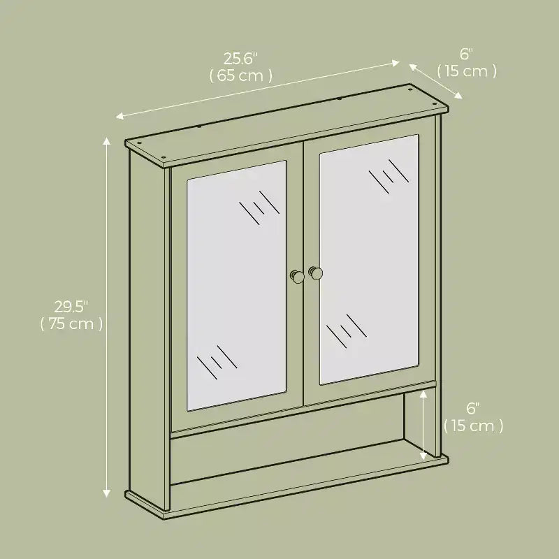 LEDREM Mobiletto da Bagno a Parete, Pensile Bianco con 2 Ante a Specchio, Ripiano Regolabile, Vano Aperto, 15 x 65 x 75 cm