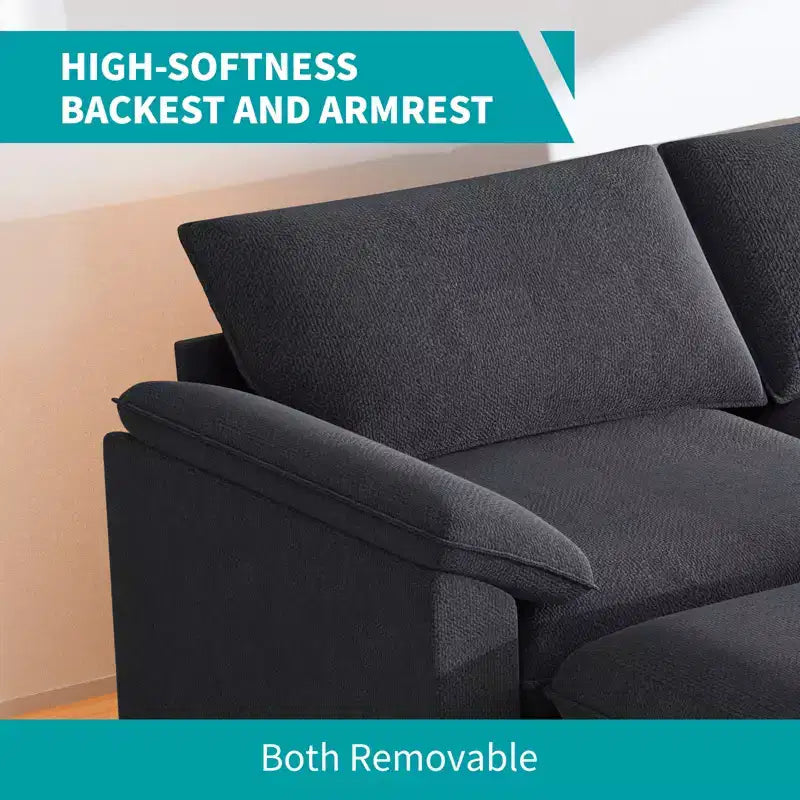 Divano componibile Mjkone da 117", divano a L, divano Cloud Couch Dupe con pouf mobile, divano a 3 posti per soggiorno e appartamento