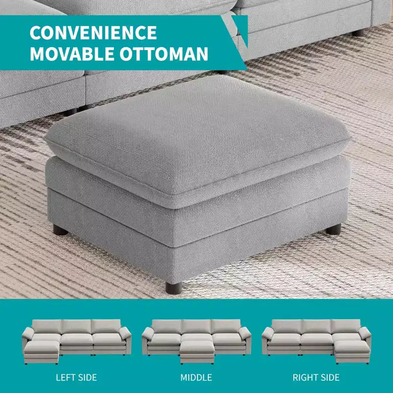Divano componibile Mjkone da 117", divano a L, divano Cloud Couch Dupe con pouf mobile, divano a 3 posti per soggiorno e appartamento