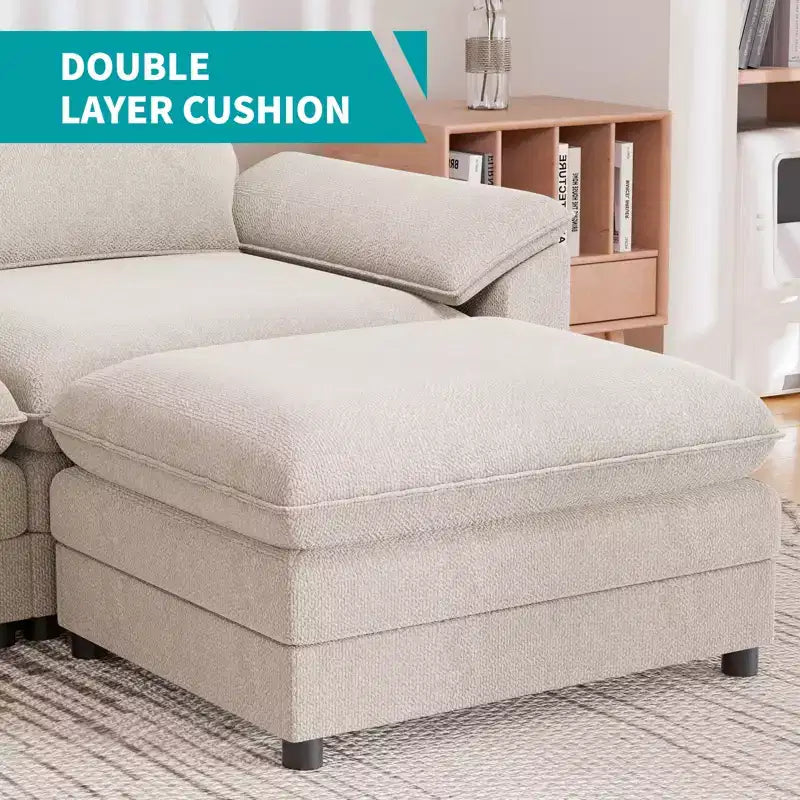 Divano componibile Mjkone da 117", divano a L, divano Cloud Couch Dupe con pouf mobile, divano a 3 posti per soggiorno e appartamento