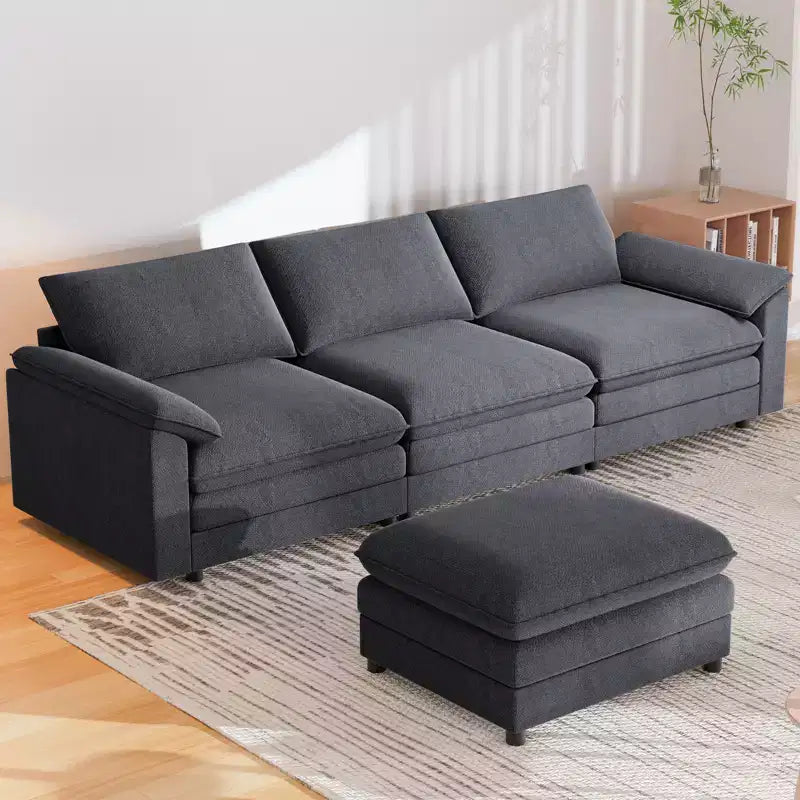 Divano componibile Mjkone da 117", divano a L, divano Cloud Couch Dupe con pouf mobile, divano a 3 posti per soggiorno e appartamento