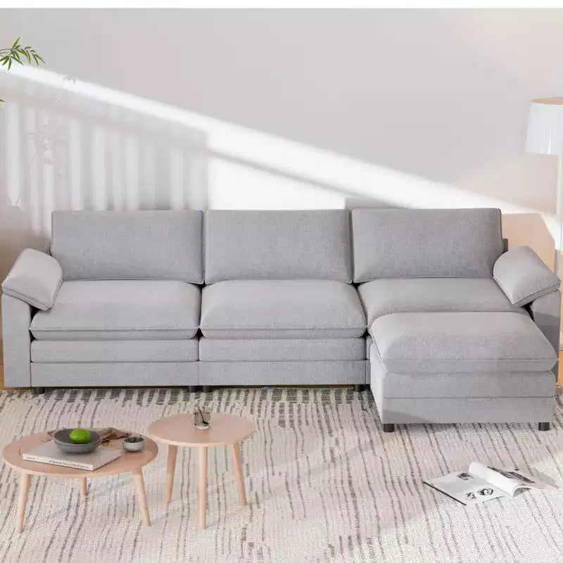Divano componibile Mjkone da 117", divano a L, divano Cloud Couch Dupe con pouf mobile, divano a 3 posti per soggiorno e appartamento