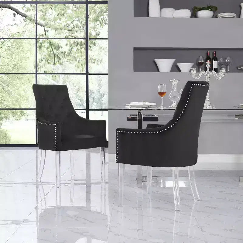 Inspired Home Marilyn Button Tufted Swoop Arm Acrylic Leg Dining Chair (Set of 2)