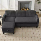Divano componibile a L convertibile Mjkone 76 con pouf contenitore, divano a 3 posti in velluto a coste