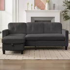 Divano componibile a L convertibile Mjkone 76 con pouf contenitore, divano a 3 posti in velluto a coste