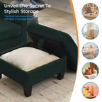 Divano componibile a L convertibile Mjkone 76 con pouf contenitore, divano a 3 posti in velluto a coste