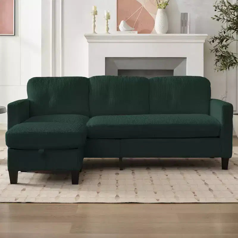 Divano componibile a L convertibile Mjkone 76 con pouf contenitore, divano a 3 posti in velluto a coste
