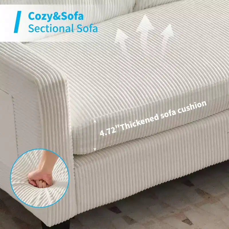 Divano componibile a L convertibile Mjkone 76 con pouf contenitore, divano a 3 posti in velluto a coste