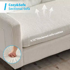 Divano componibile a L convertibile Mjkone 76 con pouf contenitore, divano a 3 posti in velluto a coste