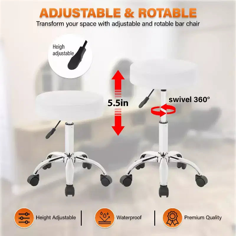 BestMassage Sgabello rotondo girevole con 5 ruote, regolabile, per salone e spa