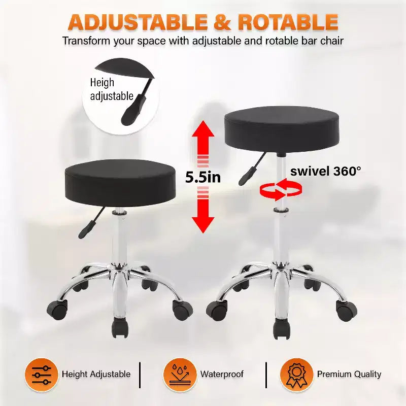 BestMassage Sgabello rotondo girevole con 5 ruote, regolabile, per salone e spa