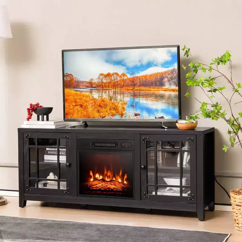 Mobile TV Costway da 58 pollici con caminetto elettrico da 1400 W per TV fino a 65 pollici Nero/Naturale/Bianco