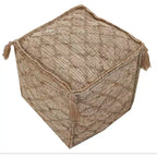 HomeRoots 18 Brown Jute Cube Trellis Pouf Ottoman
