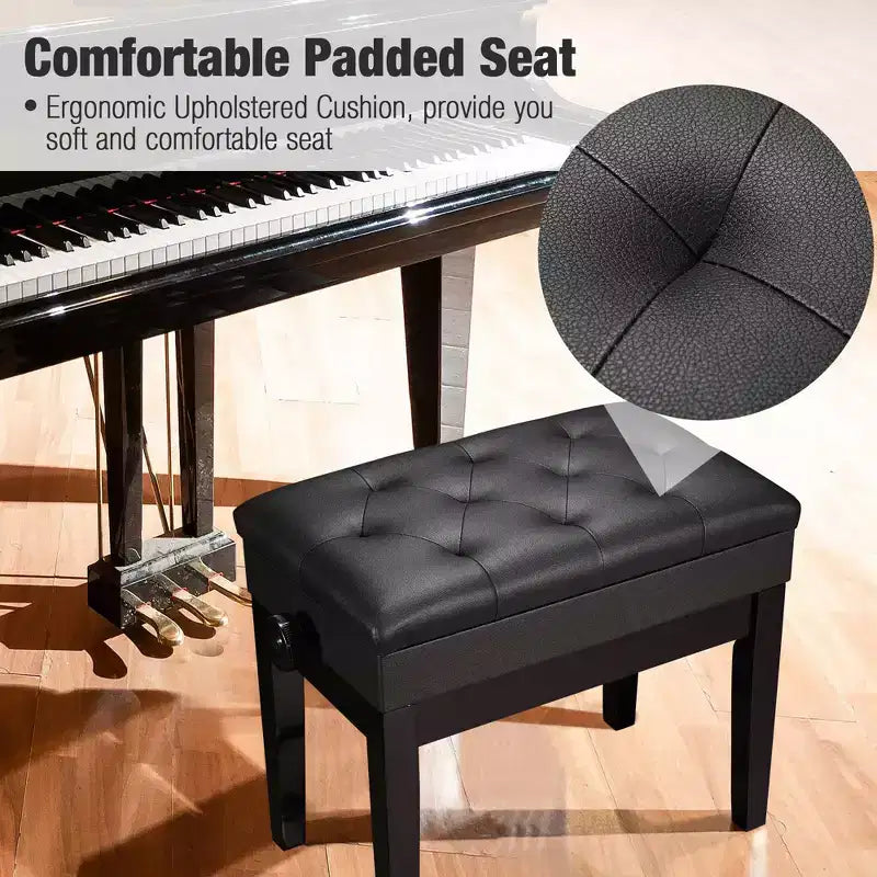 Yescom Piano Bench Pelle PU Contenitore Altezza Regolabile Sedile Imbottito Tastiera Nero
