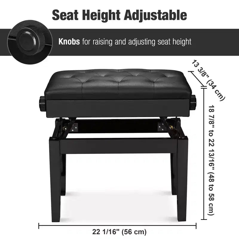 Yescom Piano Bench Pelle PU Contenitore Altezza Regolabile Sedile Imbottito Tastiera Nero