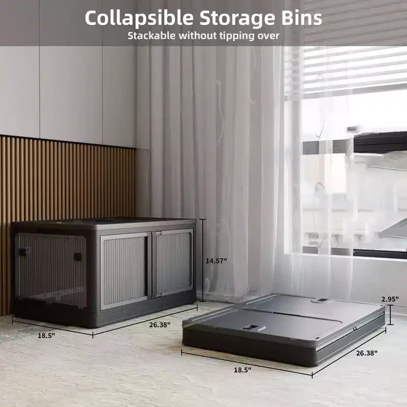 Confezione da 4 Contenitori Trasparenti Impilabili con 5 Sportelli Apribili e Ruote, Contenitori Pieghevoli in Plastica, Grandi Organizzatori per Armadi per Camere da Letto