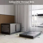 Confezione da 4 Contenitori Trasparenti Impilabili con 5 Sportelli Apribili e Ruote, Contenitori Pieghevoli in Plastica, Grandi Organizzatori per Armadi per Camere da Letto