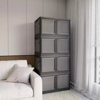 Confezione da 4 Contenitori Trasparenti Impilabili con 5 Sportelli Apribili e Ruote, Contenitori Pieghevoli in Plastica, Grandi Organizzatori per Armadi per Camere da Letto