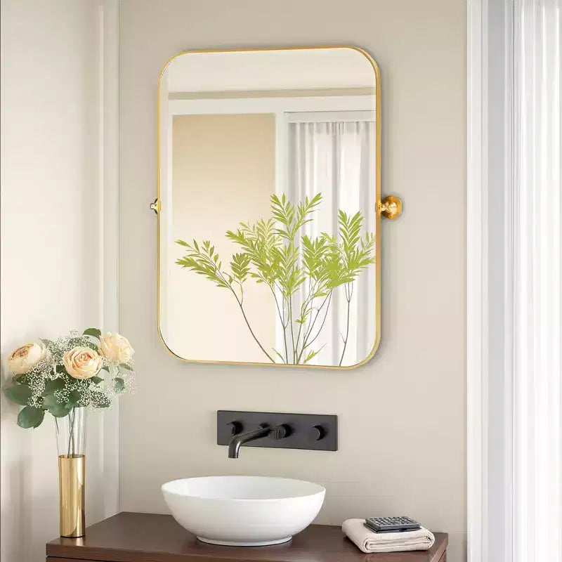 Iron Round Corner Rectangular Gold Metal Hanging Mirror 91x61x4cm