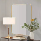Specchio Rettangolare in Metallo Oro con Angoli Arrotondati 91x61x4 cm