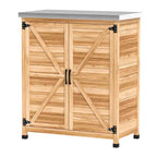 Outsunny Mobiletto Contenitore in Legno, Stazione di Preparazione Esterna con Piano in Metallo e Ripiano, Mobile Contenitore da Patio con Doppie Ante