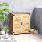 Outsunny Mobiletto Contenitore in Legno, Stazione di Preparazione Esterna con Piano in Metallo e Ripiano, Mobile Contenitore da Patio con Doppie Ante