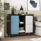 Credenza Nera con Ante Rosse - 2 Cassetti, 2 Vani Aperti, Mobile Contenitore Moderno