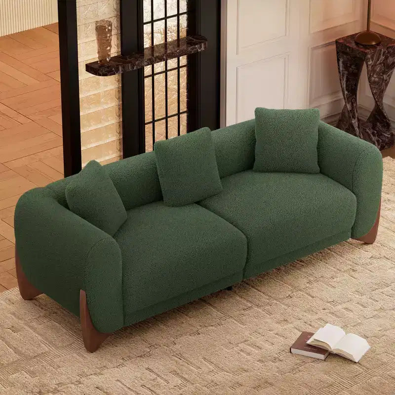 Divano e Poltrone in Tessuto Bouclé Moderno - 1 Divano e 2 Poltrone con Eleganti Gambe in Legno per Soggiorno o Ufficio - Morden Fort