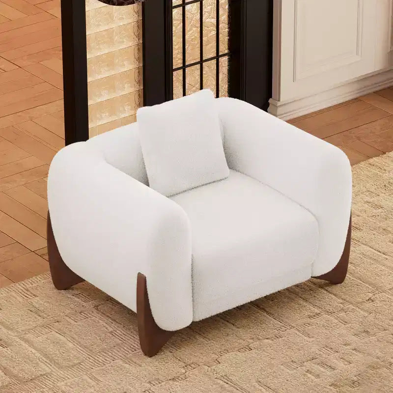 Divano e Poltrone in Tessuto Bouclé Moderno - 1 Divano e 2 Poltrone con Eleganti Gambe in Legno per Soggiorno o Ufficio - Morden Fort