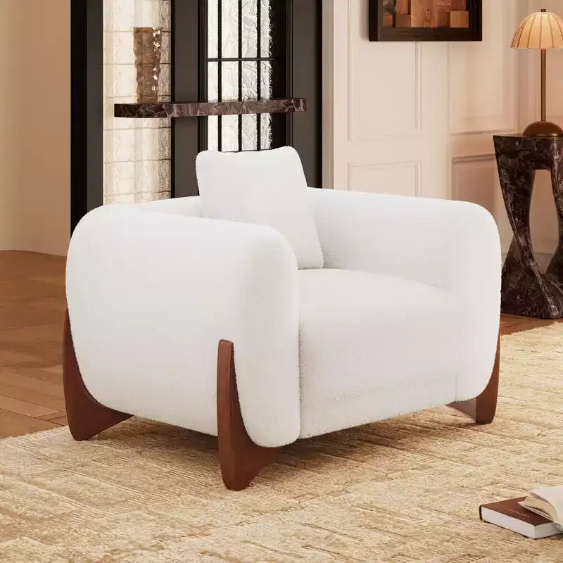 Divano e Poltrone in Tessuto Bouclé Moderno - 1 Divano e 2 Poltrone con Eleganti Gambe in Legno per Soggiorno o Ufficio - Morden Fort