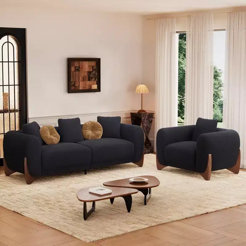 Modern Boucle Fabric Sofa Set - 1 Sofa and 2 chairs with Sleek Wooden Legs for Living Room or Home Office - Morden Fort