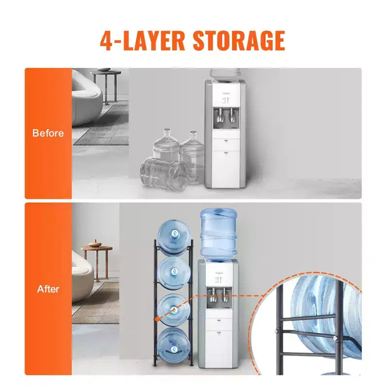 VEVOR Porta caraffe d'acqua a 4 ripiani, Porta bottiglie d'acqua da 5 galloni, Porta bottiglie d'acqua a fila singola per 4 bottiglie, Porta caraffe d'acqua per impieghi gravosi