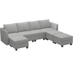 Divano componibile modulare Belffin, grande divano a U in ciniglia con contenitore, chaise longue a 7 posti per soggiorno