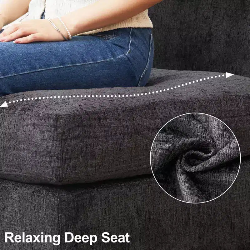 Divano componibile modulare Belffin, grande divano a U in ciniglia con contenitore, chaise longue a 7 posti per soggiorno
