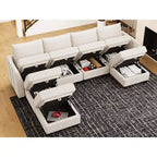 Divano componibile modulare Belffin, grande divano a U in ciniglia con contenitore, chaise longue a 7 posti per soggiorno