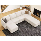 Divano componibile modulare Belffin, grande divano a U in ciniglia con contenitore, chaise longue a 7 posti per soggiorno