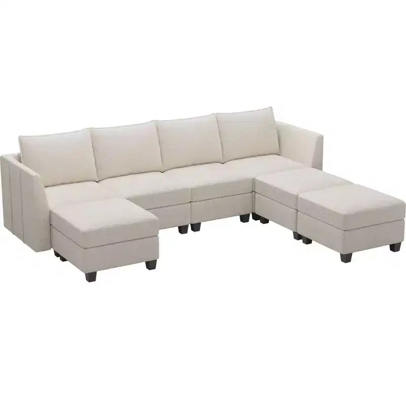 Divano componibile modulare Belffin, grande divano a U in ciniglia con contenitore, chaise longue a 7 posti per soggiorno