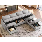 Divano componibile modulare Belffin, grande divano a U in ciniglia con contenitore, chaise longue a 7 posti per soggiorno