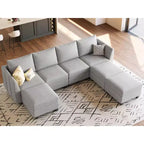 Divano componibile modulare Belffin, grande divano a U in ciniglia con contenitore, chaise longue a 7 posti per soggiorno