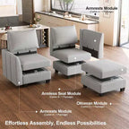 Divano componibile modulare Belffin, grande divano a U in ciniglia con contenitore, chaise longue a 7 posti per soggiorno
