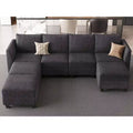 Divano componibile modulare Belffin, grande divano a U in ciniglia con contenitore, chaise longue a 7 posti per soggiorno