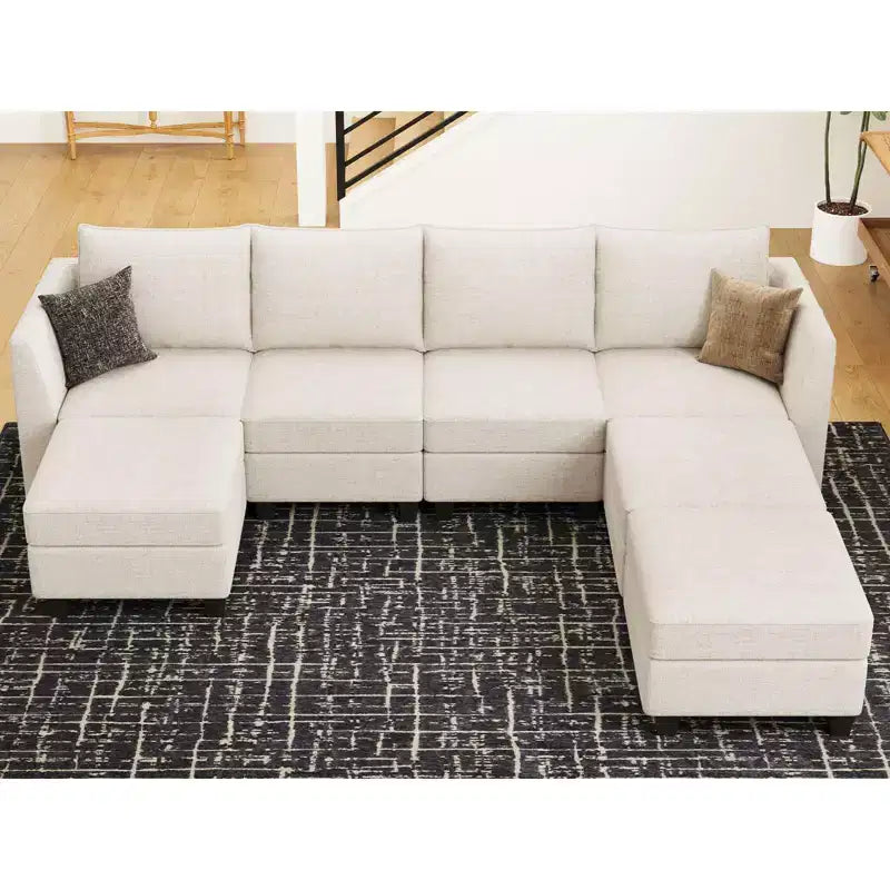 Divano componibile modulare Belffin, grande divano a U in ciniglia con contenitore, chaise longue a 7 posti per soggiorno