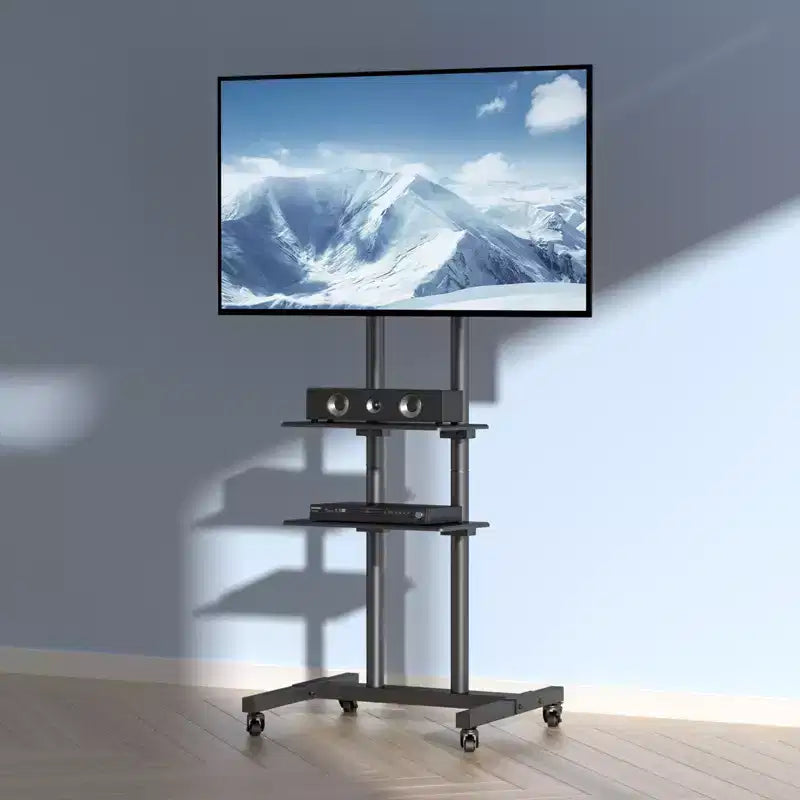 Supporto TV VEVOR, Carrello TV Mobile per TV da 32 a 70 pollici, Supporto TV Portatile Regolabile in Altezza con Ruote, Doppio Vassoio per Dispositivi Audio-Video
