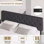 Struttura letto matrimoniale, piattaforma imbottita con testiera regolabile, rivestimento in tessuto di lino, porte USB, nessuna necessità di rete a molle, facile montaggio, grigio chiaro