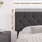 Struttura letto matrimoniale, piattaforma imbottita con testiera regolabile, rivestimento in tessuto di lino, porte USB, nessuna necessità di rete a molle, facile montaggio, grigio chiaro
