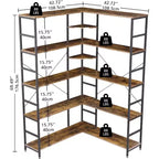 Libreria ad Angolo a 5 Ripiani, Libreria Industriale a L in Legno, Scaffale Grande con Cornice in Metallo, per Casa, Ufficio, Soggiorno, Cucina